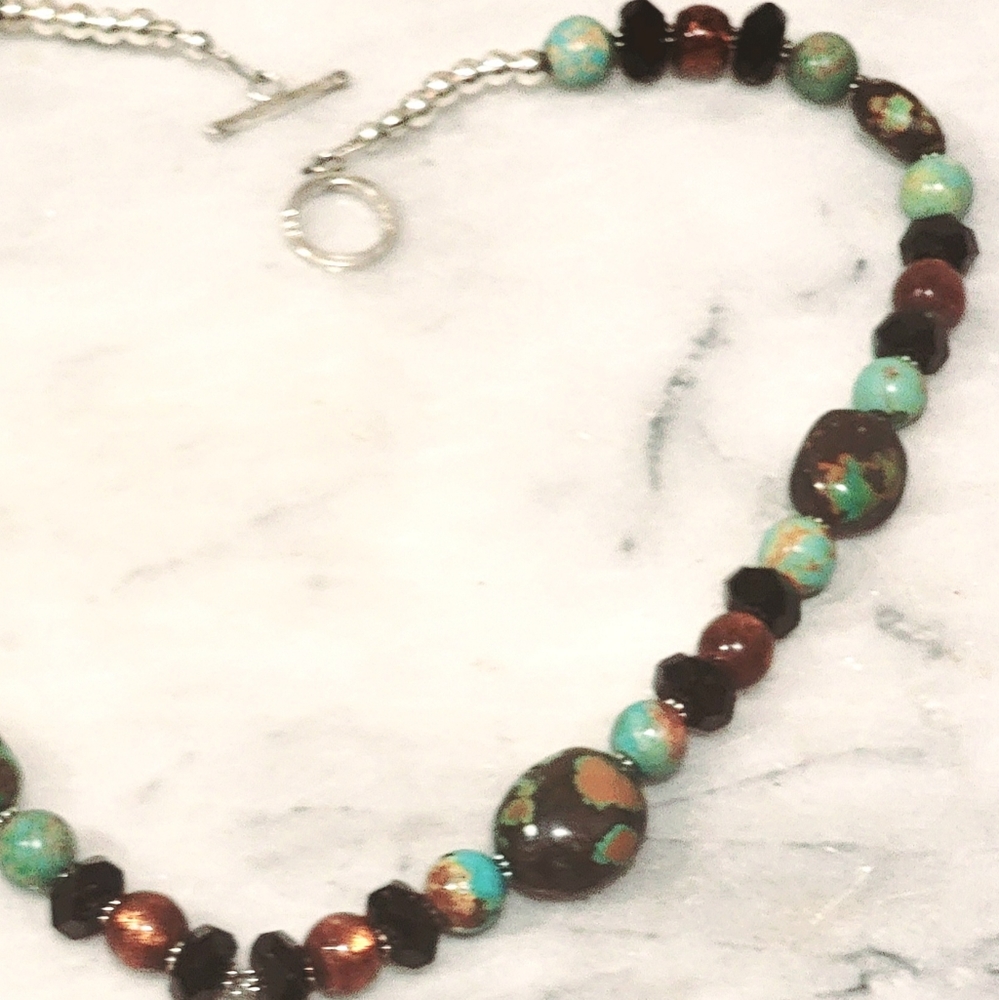 Turquoise Golden Coral Onyx Sterling Pendant Necklace 925 21" - Picture 4 of 4